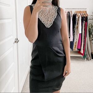 Lela Rose Jeweled Neckline Black Sheath Dress